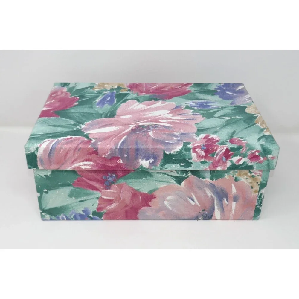 Mele Vintage 90s Fabric Floral Watercolor Jewelry Storage Chest 3 Lift Out Trays